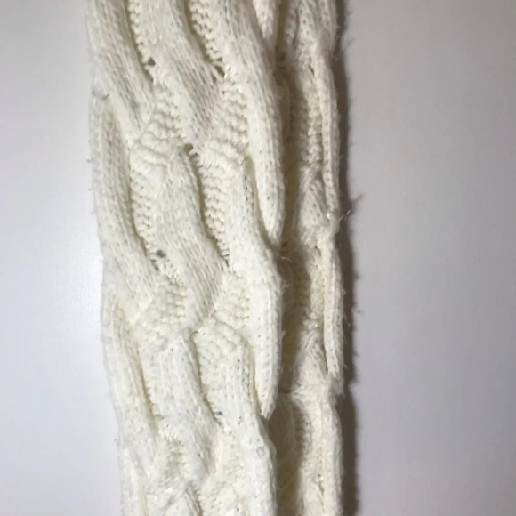 Fossil Winter White Cable Knit Scarf Cozy Warm Cabincore Lodge Ski Bunny Key - Picture 8 of 8